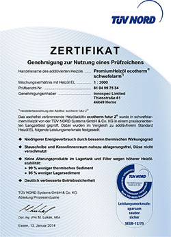 Zertifikat Premiumheizoel ecotherm
