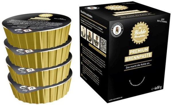 Premium Grillbriketts gr.Tüte + Brennpaste + Edelstahl Anzündkamin