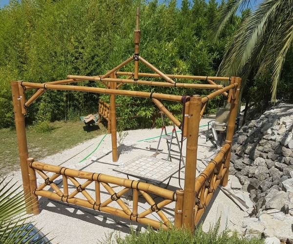 Bambus Pavillon, Gazebo 3,70 x 3,70 m mit Seitenteilen