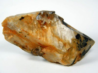 Großer Rauchquarz Kristall mit Orthoklas und Turmalin