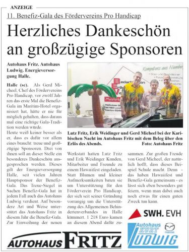 Pressebericht Benefizgala 2015 Supersonntag AH Fritz