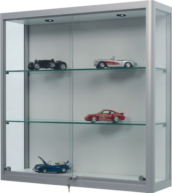 Wandvitrine H1000xB1000xT300mm Schiebetür NV-Beleuchtung Alu-silberfarbig WSM