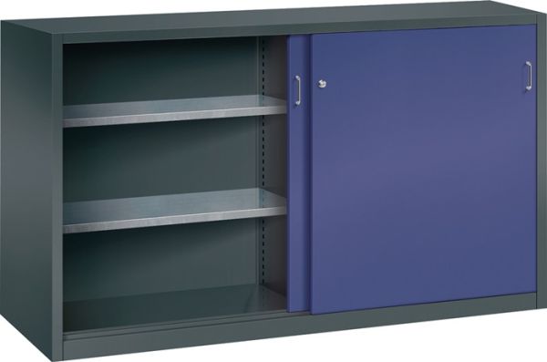 Schiebetürenschrank H1000xB1600xT600mm grau/taubenblau NCS 4 Fbd.m.Trennw.PROMAT