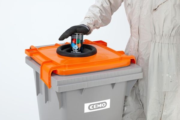 Spraydosen-Sammelbehälter 120l PE grau/orange fahrbar CEMO