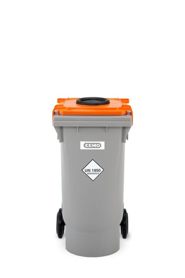 Spraydosen-Sammelbehälter 120l PE grau/orange fahrbar CEMO