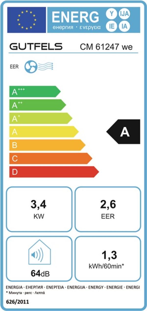 Klimagerät CM61247we 3,4 kW 1,25 l/h 38 m² GUTFELS