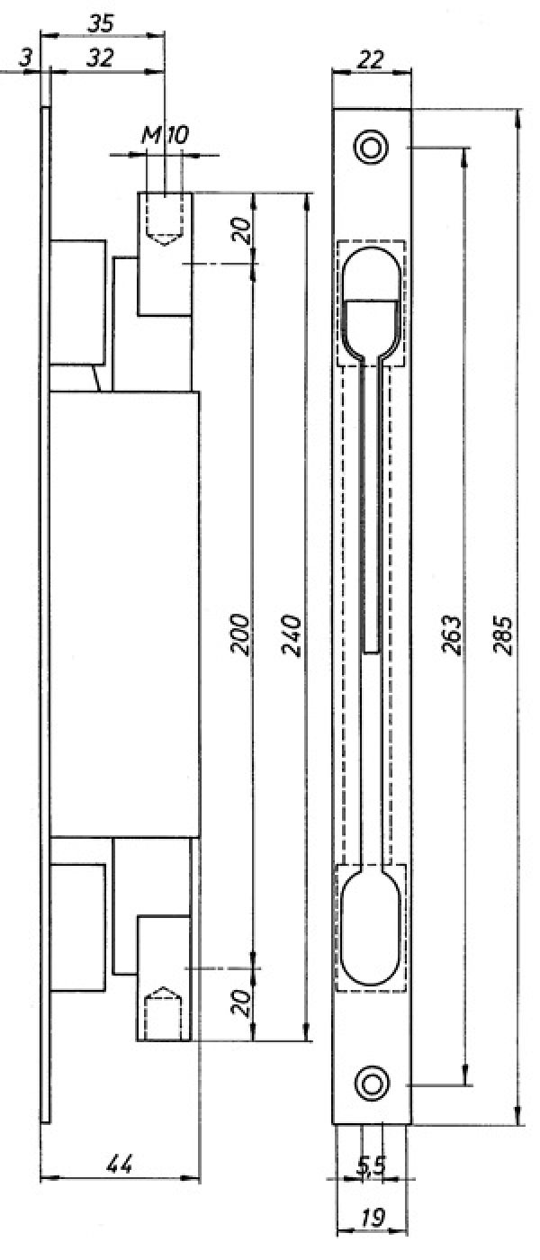 Kantriegel 9221 Stulpl.285mm Stulp-B.22mm STA verz.Hub 20mm DENI