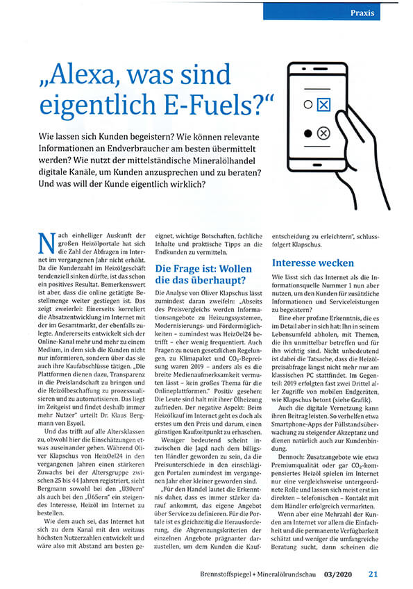Brennstoffspiegel + Mineralölrundschau 03/2020: Alexa - Sprachassistenten und der Energiemarkt